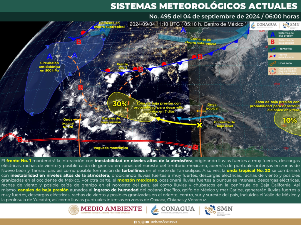 El pronóstico del clima en Yucatán: imagen interpretada del Servicio Meteorológico Nacional.