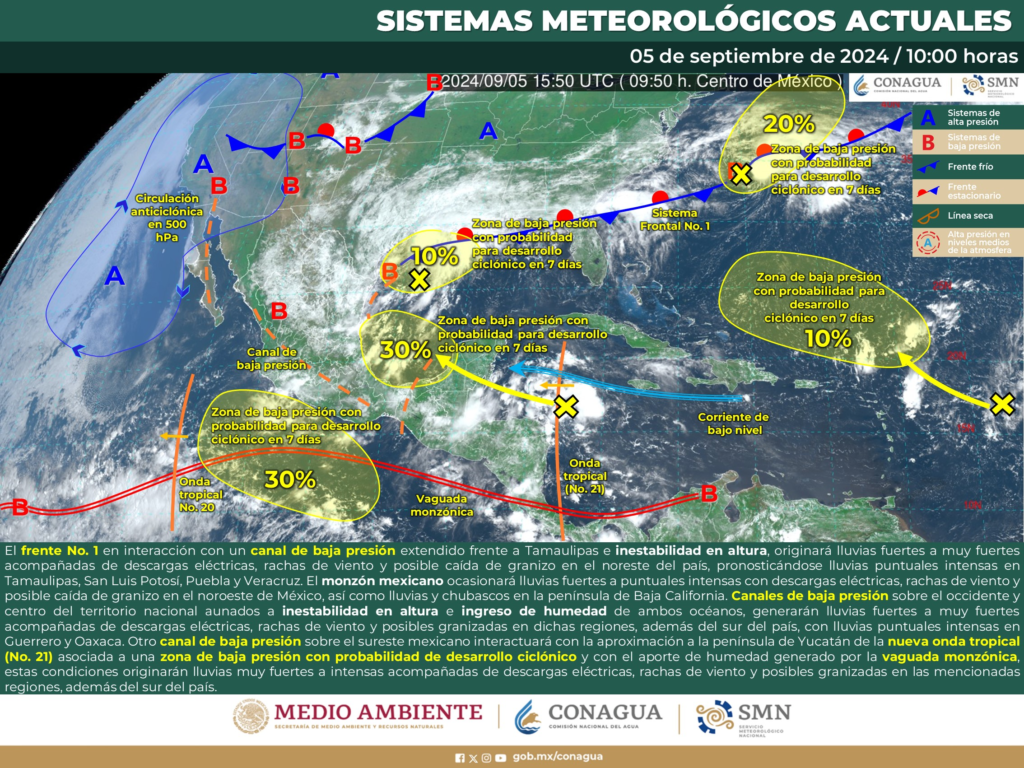 El pronóstico del tiempo para hoy en Yucatán: mapa del Servicio Meterológico Nacional.