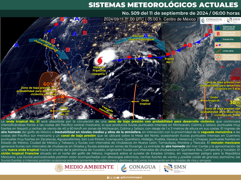 El estado del tiempo en Yucatán. Mapa nacional del pronóstico.