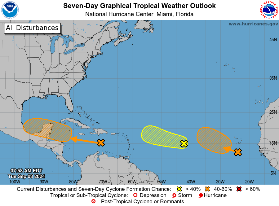 Pronóstico del tiempo para hoy en Yucatán: zonas de baja presión en el océano Atlántico y mar Caribe.