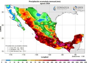 Las lluvias en Yucatán. Mapa de precipitaciones en México.