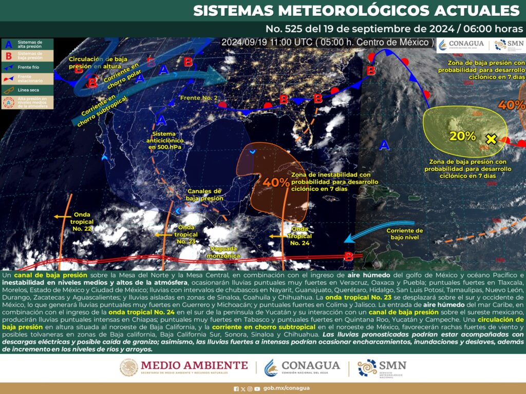 Estado del tiempo en Yucatán. Mapa de pronóstico.