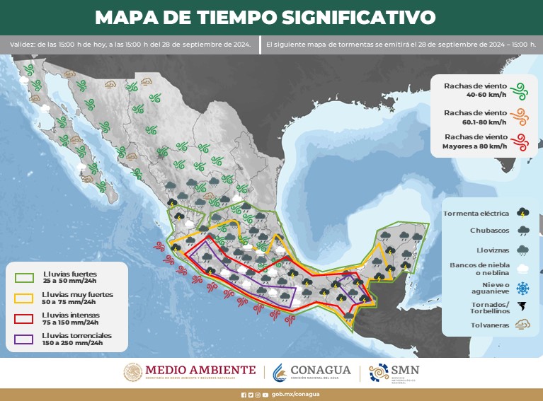 Pronóstico del tiempo para Yucatán. Mapa de tormentas en México.