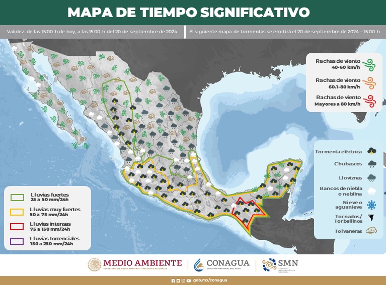 Pronóstico del tiempo en Yucatán. Mapa de tormentas.