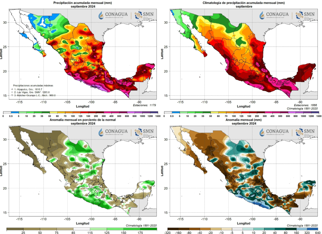 Las lluvias en Yucatán. Mapas de precipitaciones septiembre de 2024.