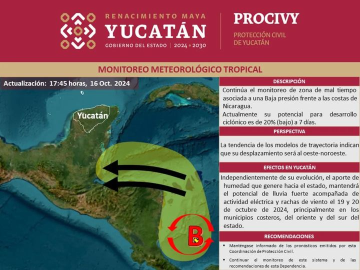 Estado del tiempo para Yucatán. Vigilancia ciclónica.