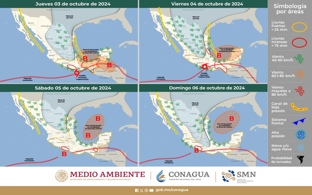 Estado del tiempo para Yucatán. Una masa de aire frío desciende por el país.