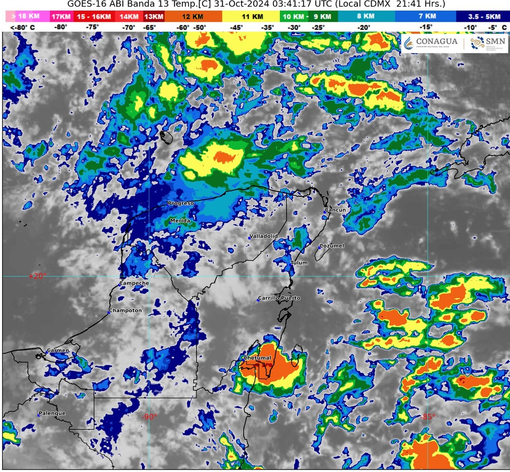Lluvias en Yucatán. Imagen de satélite de la península de Yucatán.