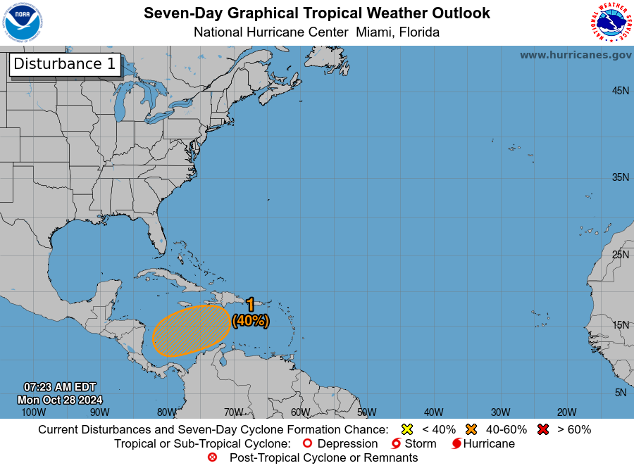 Pronóstico del tiempo para Día de Muertos. Mapa de pronóstico de ciclones en el Atlántico.