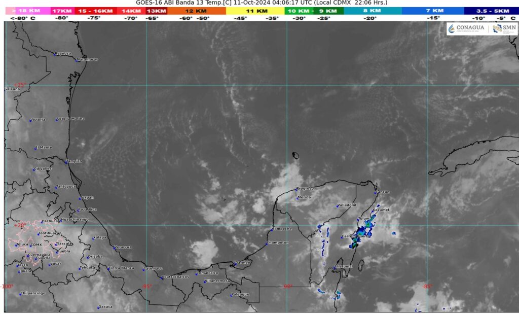 Frente frío en Yucatán. Mapa satélite del SMN.