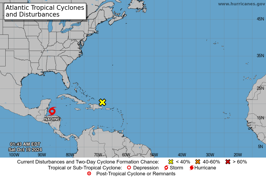 Estado del tiempo en la península de Yucatán. Tormenta tropical Nadine.