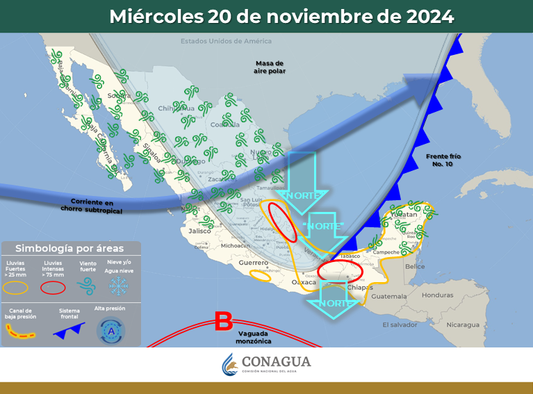 Pronóstico del tiempo en Yucatán. Mapa.