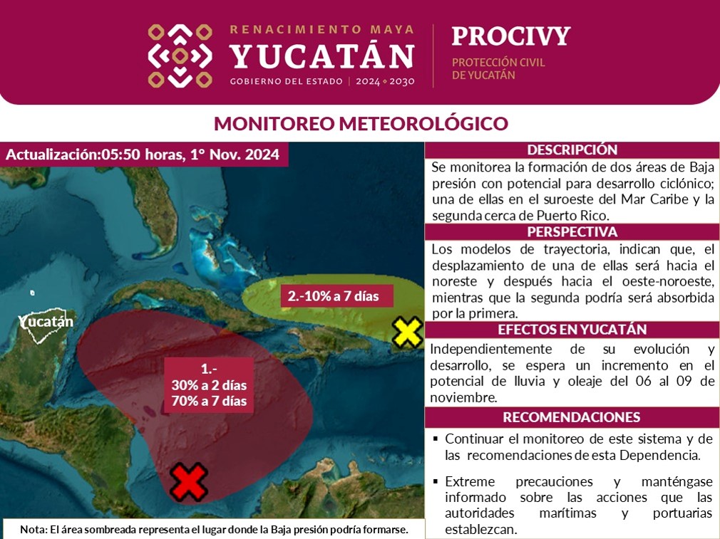 Pronóstico de lluvias para hoy en Yucatán. Vigilancia de sistemas.