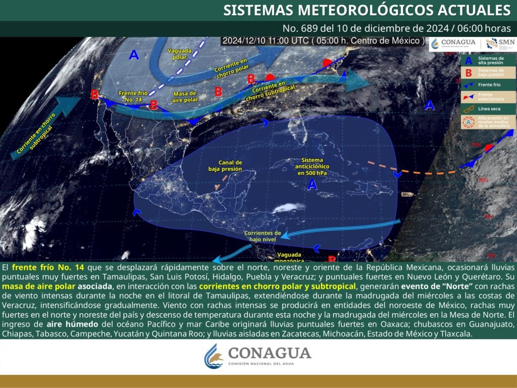 Temperaturas bajas en Yucatán. Mapa de pronóstico del estado del tiempo.
